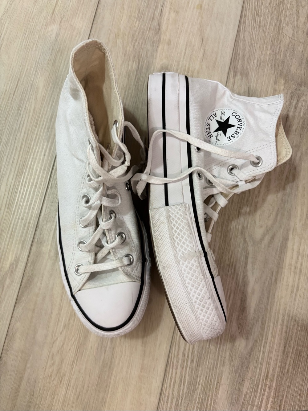 Converse High Top Platform Sneakers - White with Black Trim
